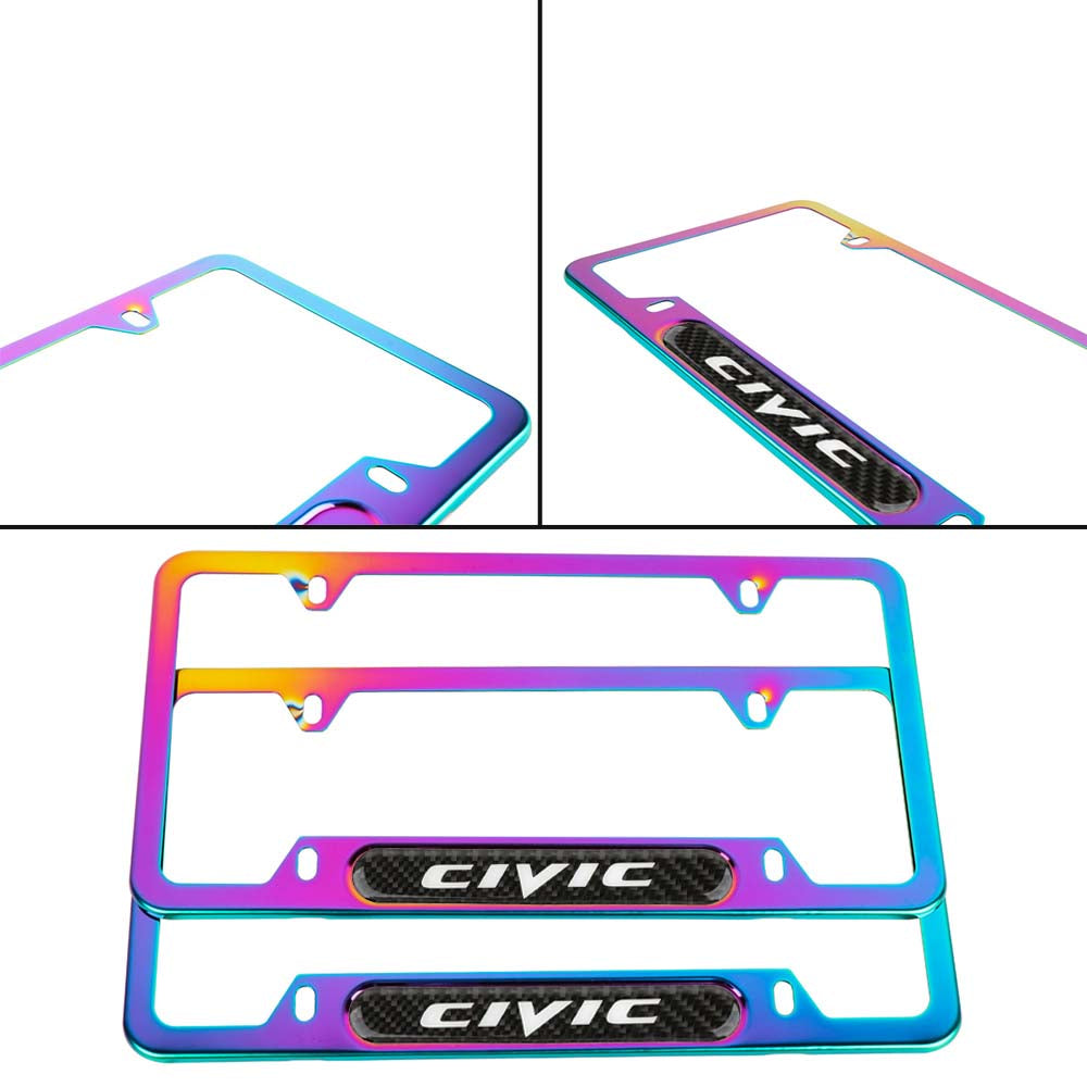 Brand New Universal 2PCS CIVIC Neo Chrome Metal License Plate Frame