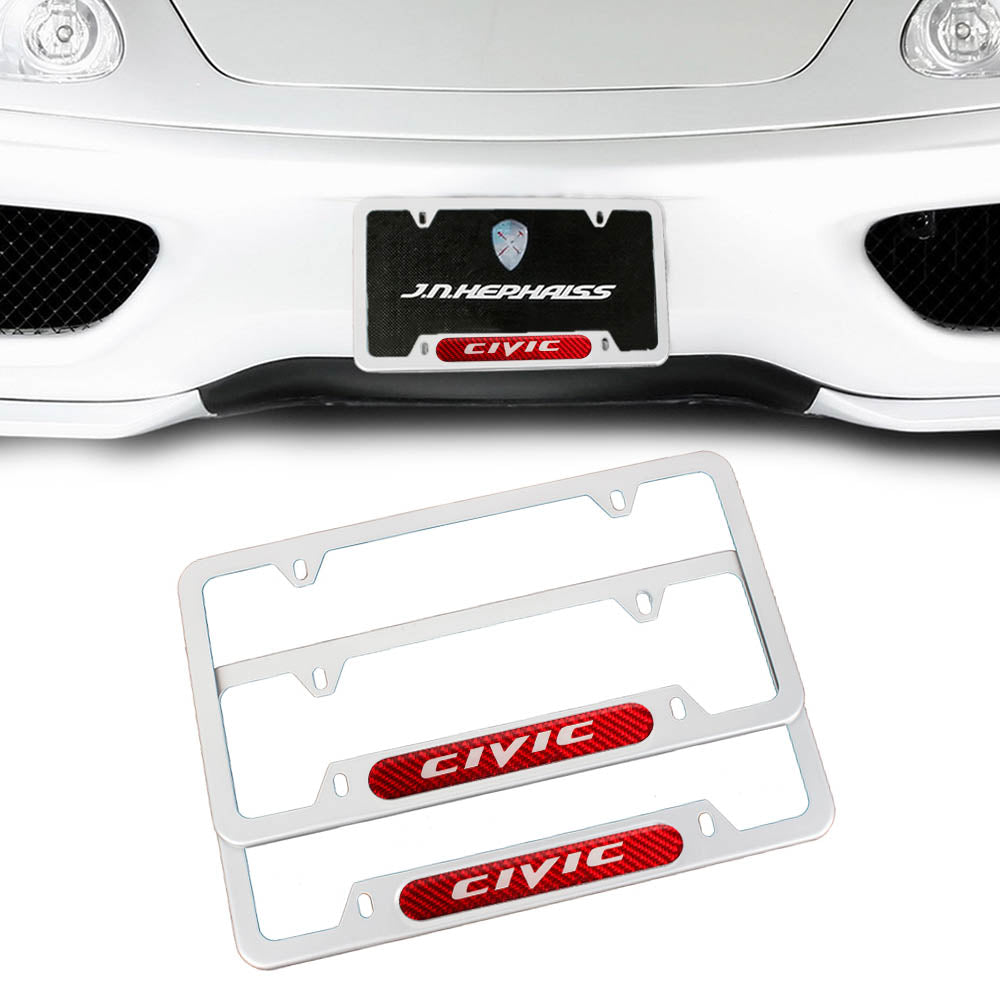 Brand New Universal 2PCS Civic Silver Metal License Plate Frame