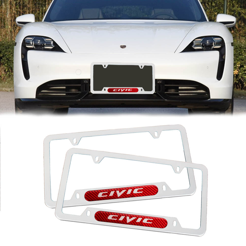 Brand New Universal 2PCS Civic Silver Metal License Plate Frame