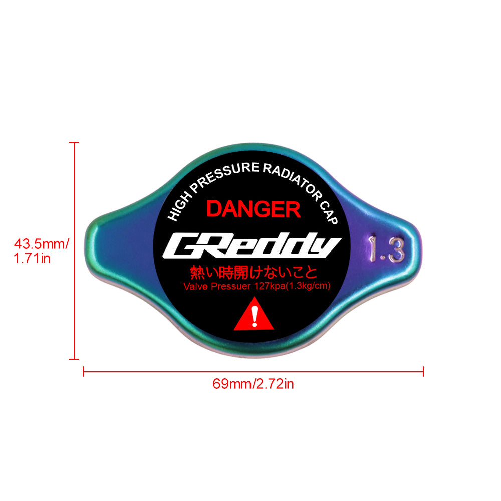 Brand New JDM 1.3bar 9mm Greddy Racing Neo Chrome Racing Cap High Pressure Radiator Cap For Universal