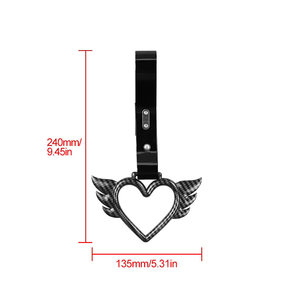 Brand New Angel Wing Heart Carbon Fiber JDM TSURIKAWA Ring Subway Train Bus Handle Black Strap Charm Drift