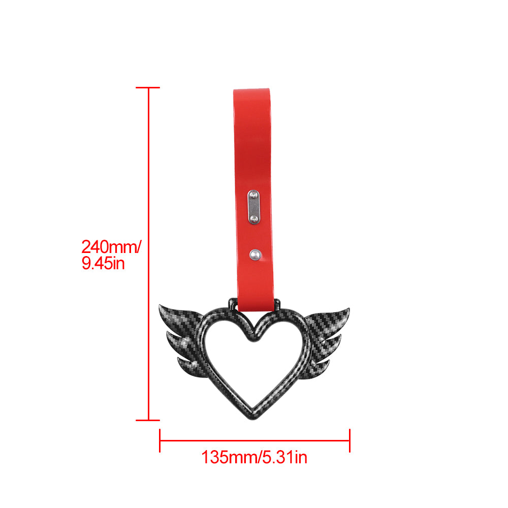 Brand New Angel Wing Heart Carbon Fiber JDM TSURIKAWA Ring Subway Train Bus Handle Red Strap Charm Drift