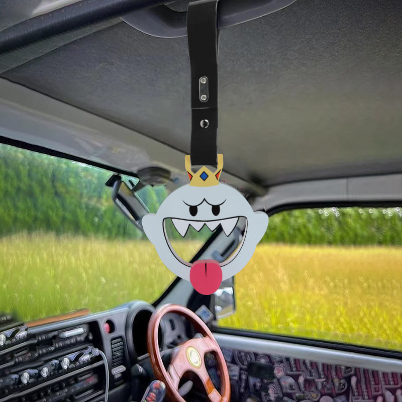 Brand New Anime KING BOO JDM TSURIKAWA Ring Subway Train Bus Handle Black Strap Charm Drift