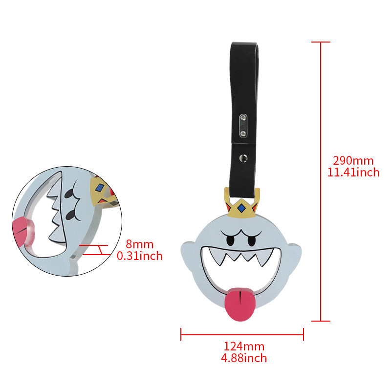 Brand New Anime KING BOO JDM TSURIKAWA Ring Subway Train Bus Handle Black Strap Charm Drift