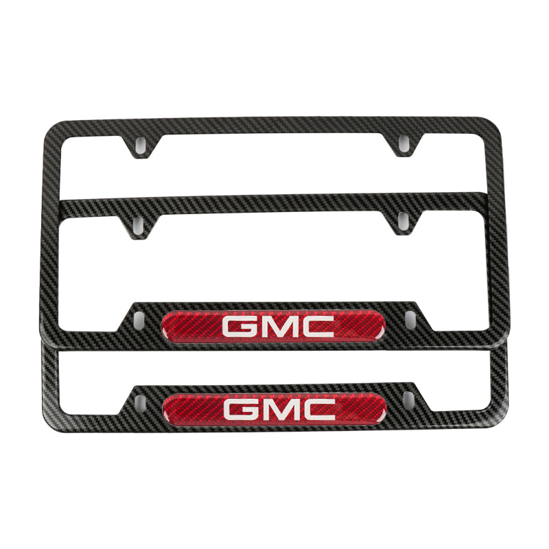 Brand New Universal 2PCS GMC Carbon Fiber Look Metal License Plate Frame