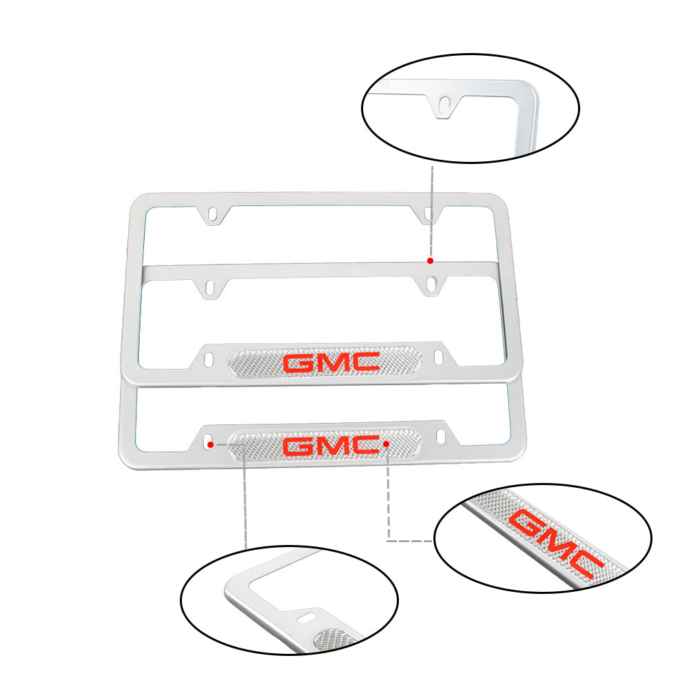 Brand New Universal 2PCS GMC Silver Metal License Plate Frame