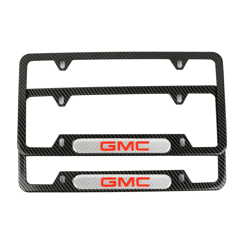 Brand New Universal 2PCS GMC Carbon Fiber Look Metal License Plate Frame