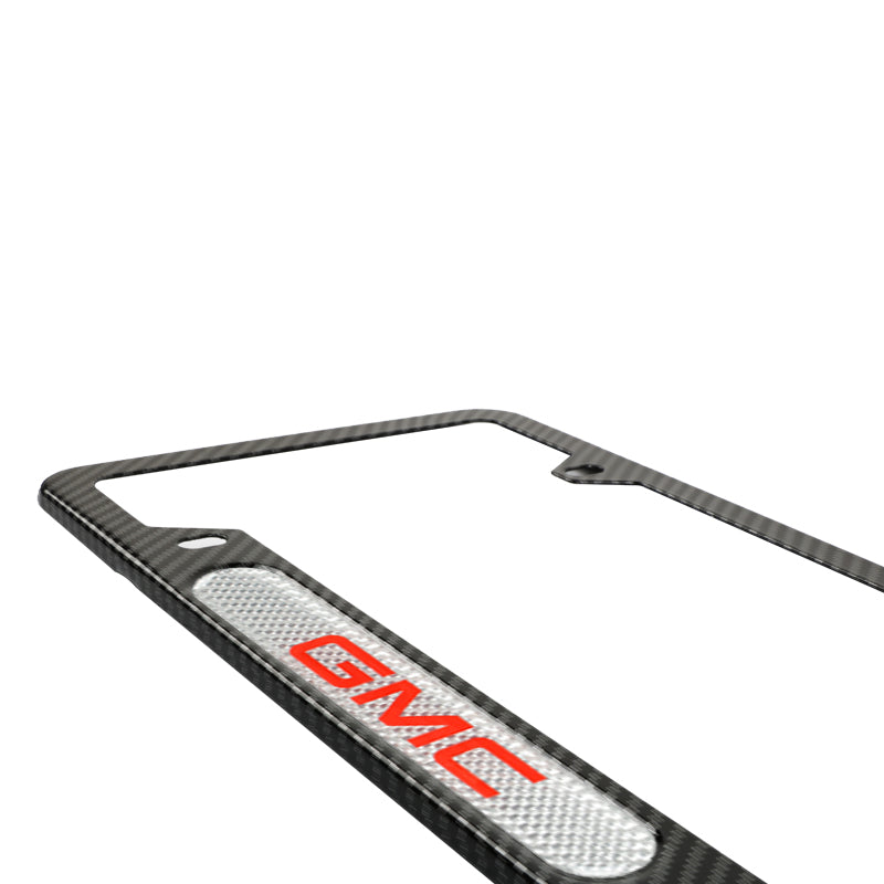 Brand New Universal 2PCS GMC Carbon Fiber Look Metal License Plate Frame