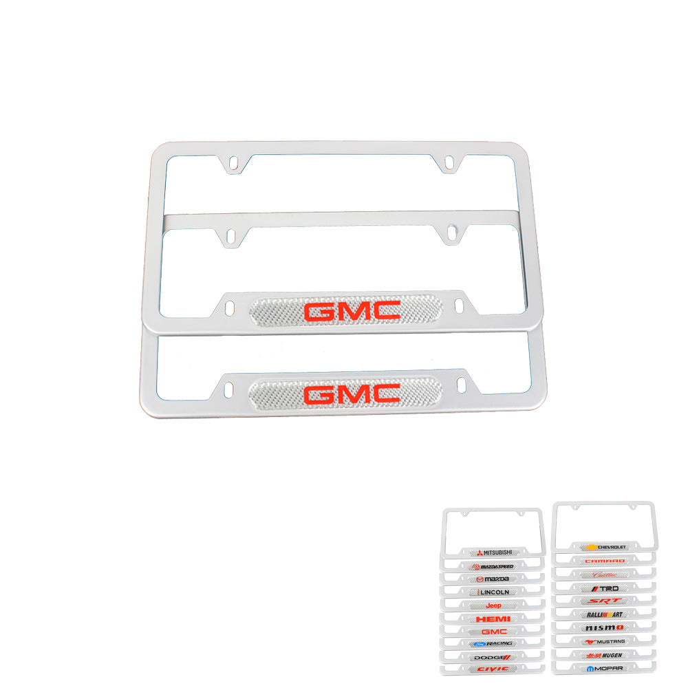 Brand New Universal 2PCS GMC Silver Metal License Plate Frame