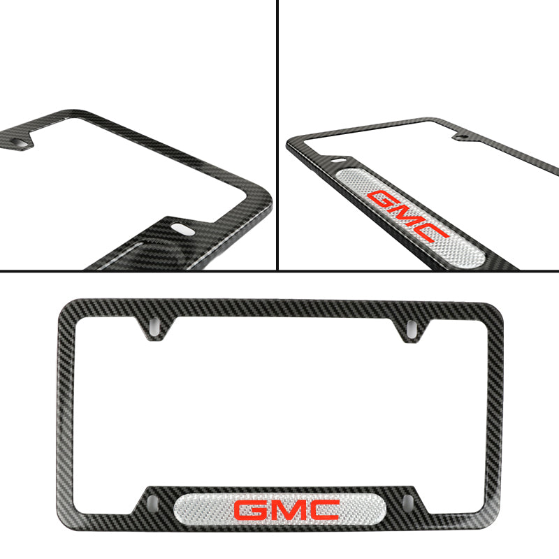 Brand New Universal 1PCS GMC Carbon Fiber Look Metal License Plate Frame