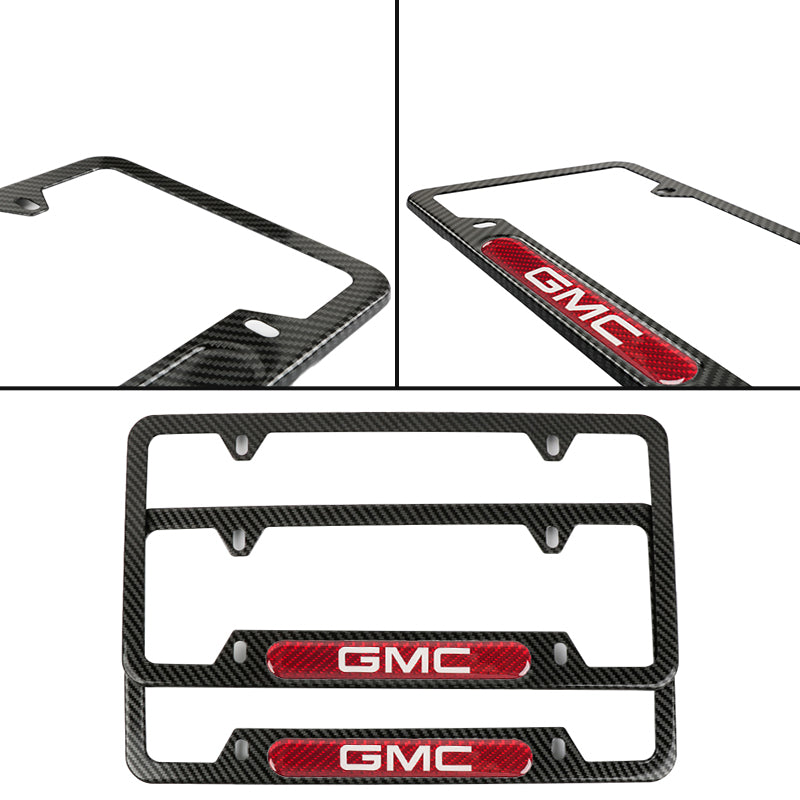 Brand New Universal 2PCS GMC Carbon Fiber Look Metal License Plate Frame