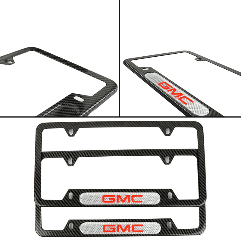 Brand New Universal 2PCS GMC Carbon Fiber Look Metal License Plate Frame