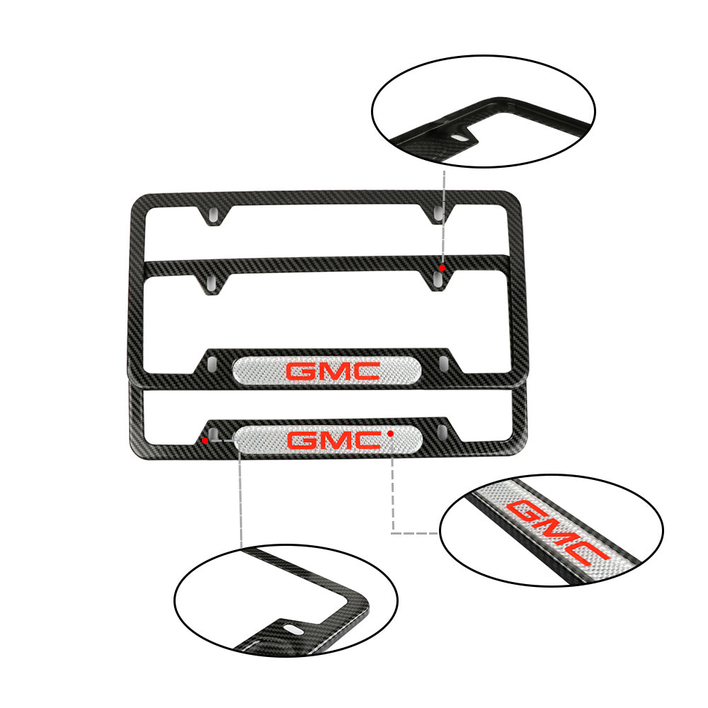 Brand New Universal 2PCS GMC Carbon Fiber Look Metal License Plate Frame