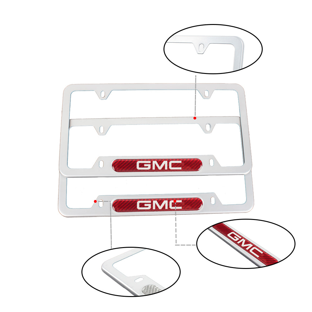 Brand New Universal 2PCS GMC Silver Metal License Plate Frame