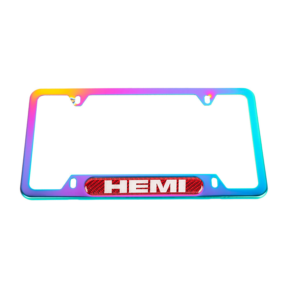 Brand New Universal 2PCS HEMI Neo Chrome Metal License Plate Frame