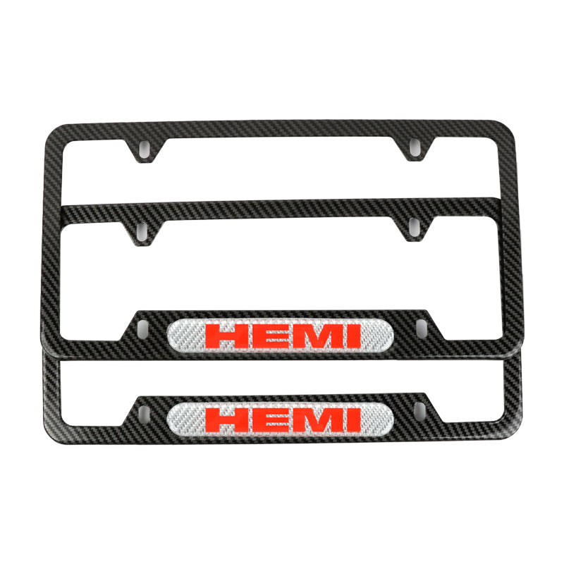 Brand New Universal 2PCS HEMI Carbon Fiber Look Metal License Plate Frame