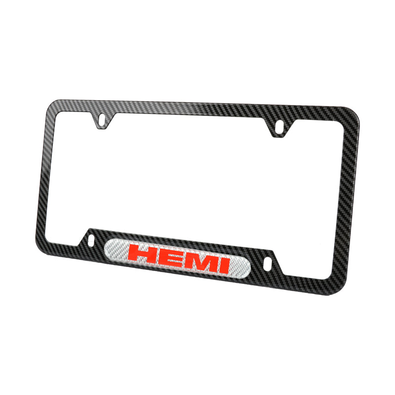 Brand New Universal 2PCS HEMI Carbon Fiber Look Metal License Plate Frame