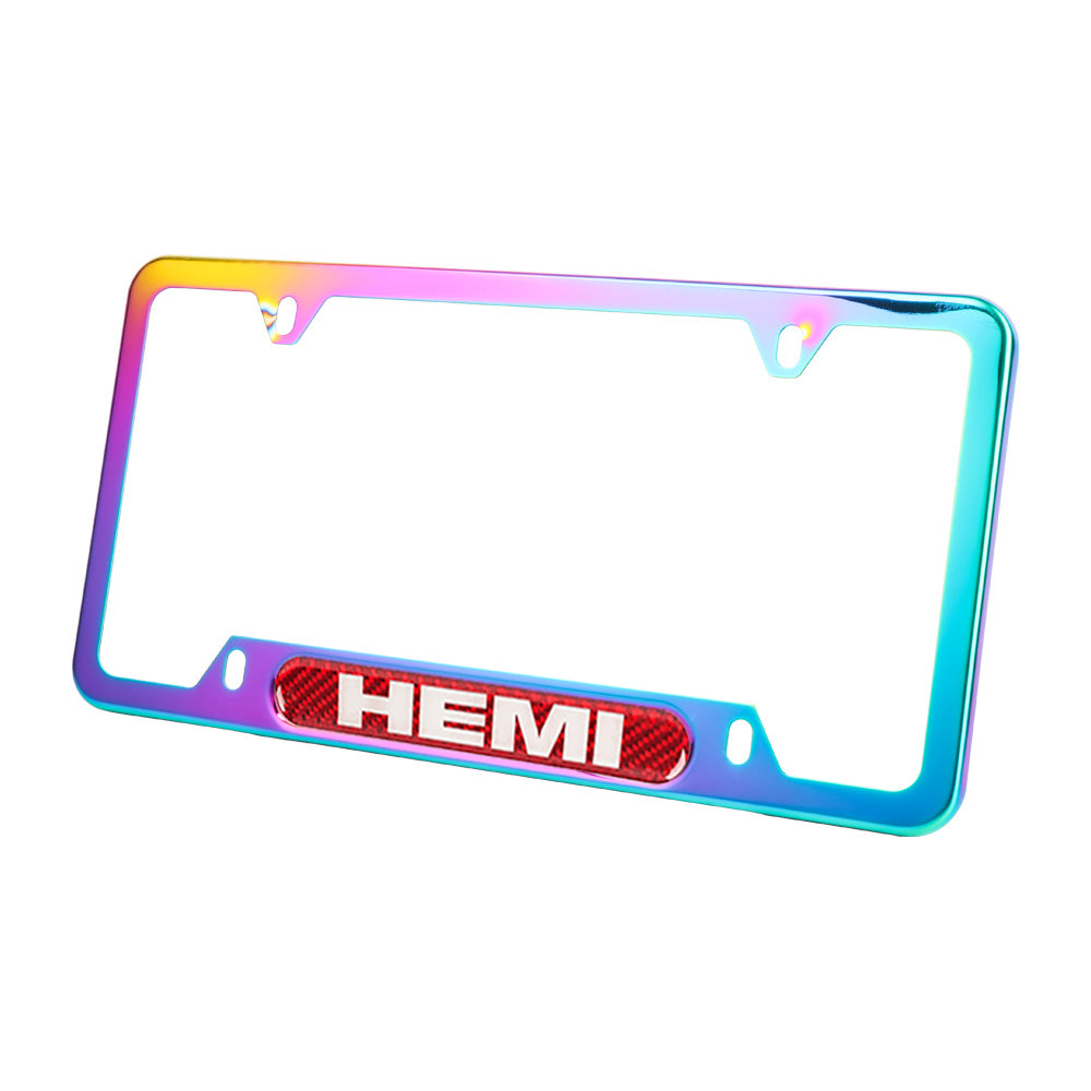 Brand New Universal 2PCS HEMI Neo Chrome Metal License Plate Frame