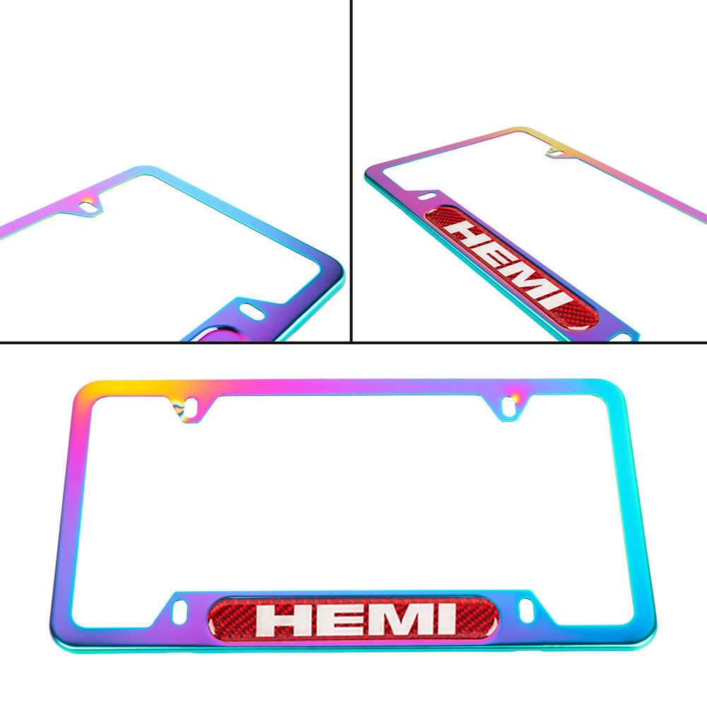 Brand New Universal 1PCS HEMI Neo Chrome Metal License Plate Frame