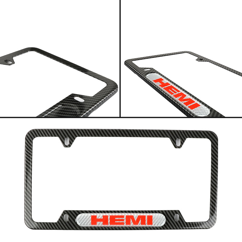 Brand New Universal 1PCS HEMI Carbon Fiber Look Metal License Plate Frame