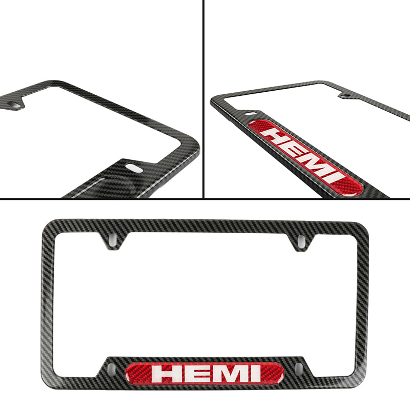 Brand New Universal 1PCS HEMI Carbon Fiber Look Metal License Plate Frame