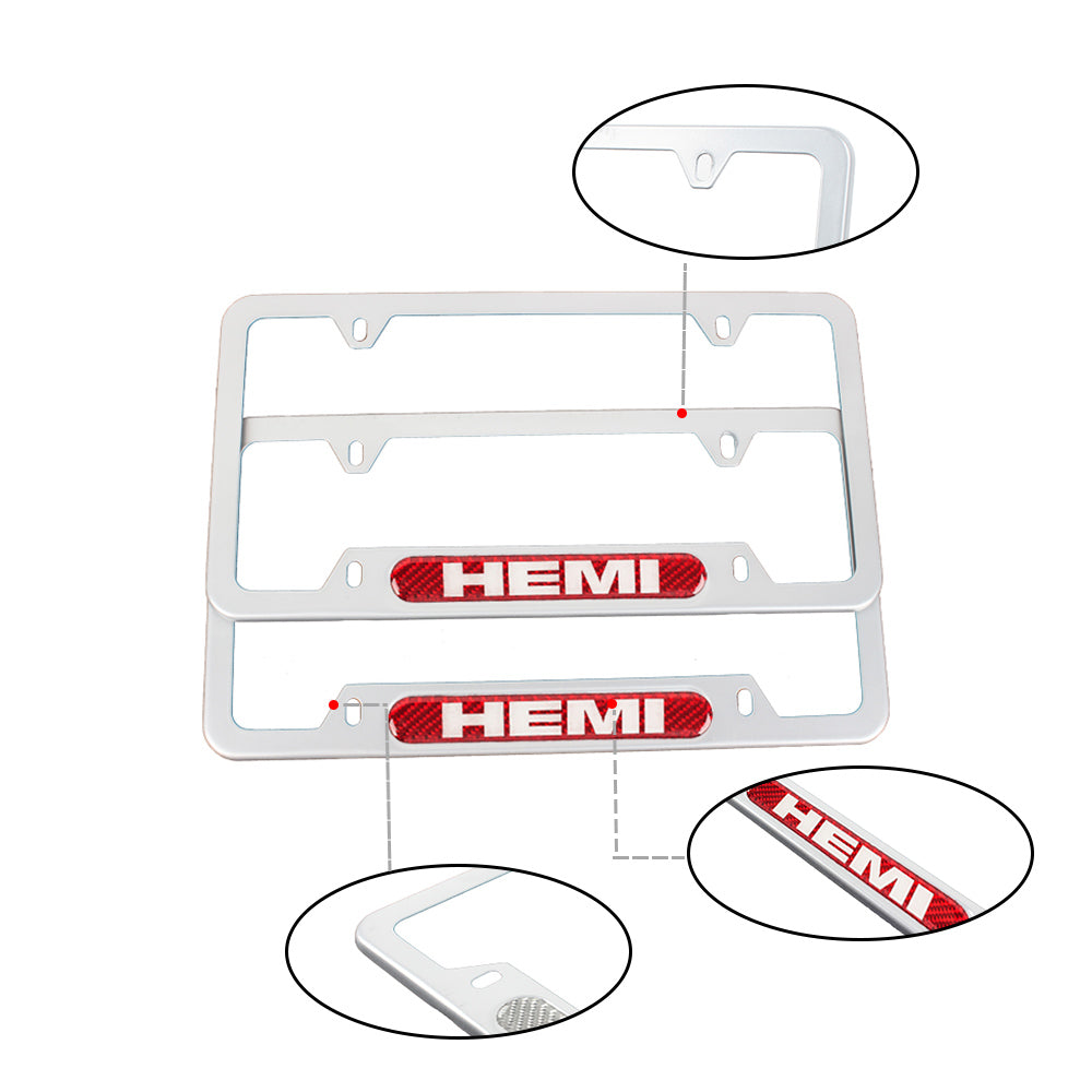 Brand New Universal 2PCS HEMI Silver Metal License Plate Frame