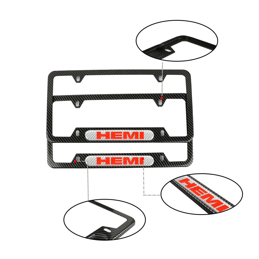 Brand New Universal 2PCS HEMI Carbon Fiber Look Metal License Plate Frame