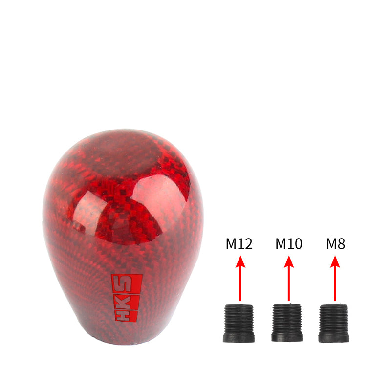 Brand New Universal HKS Red Real Carbon Fiber Manual Gear Stick Shift Knob Shifter M8 M10 M12