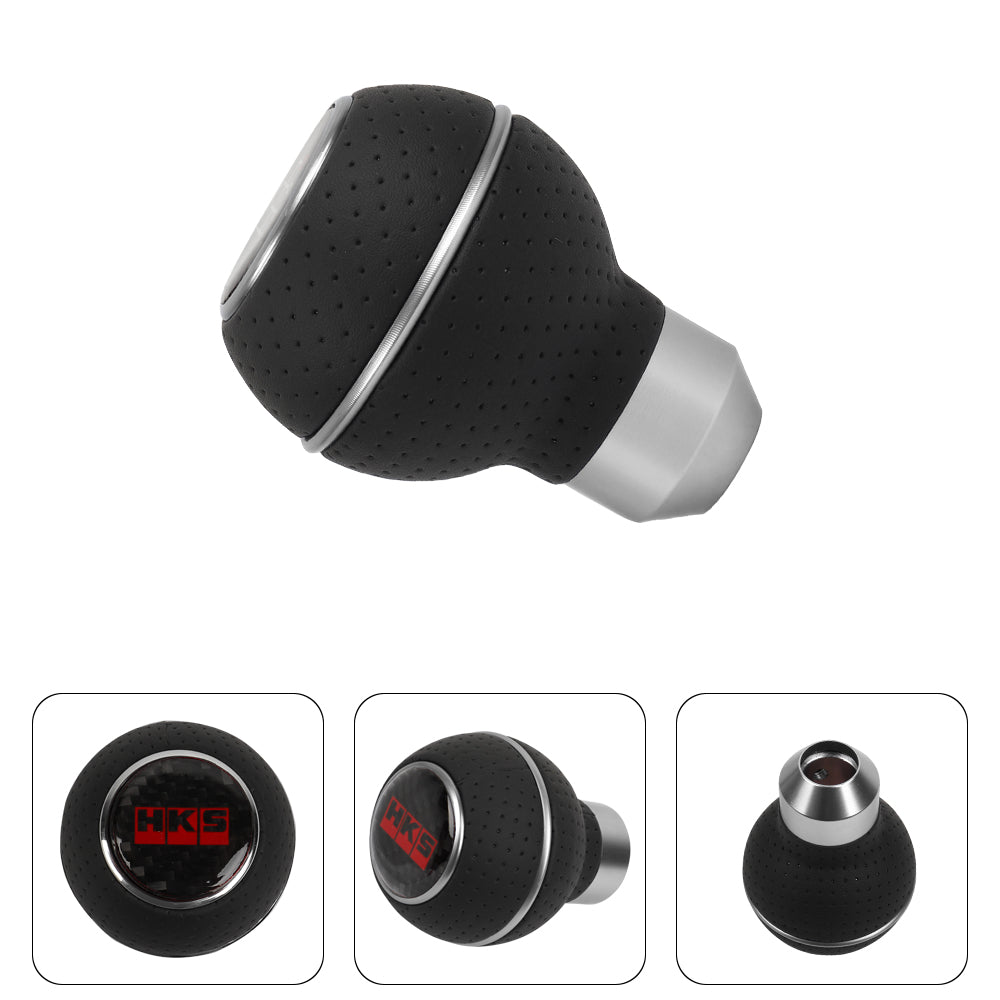 Brand New Universal Leather HKS Silver & Black Ball Manual Car Gear Shift Knob MT Manual Shifter M8 M10 M12