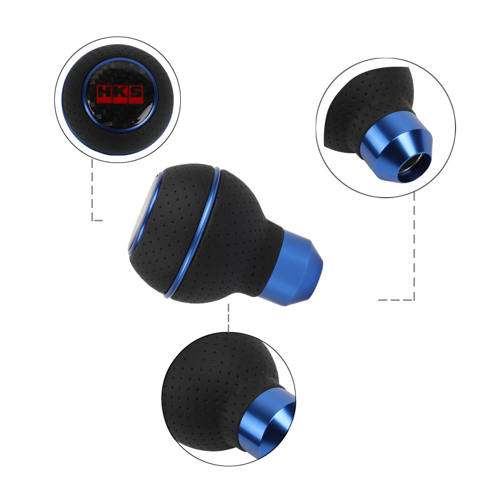 Brand New Universal Leather HKS Blue & Black Ball Manual Car Gear Shift Knob MT Manual Shifter M8 M10 M12