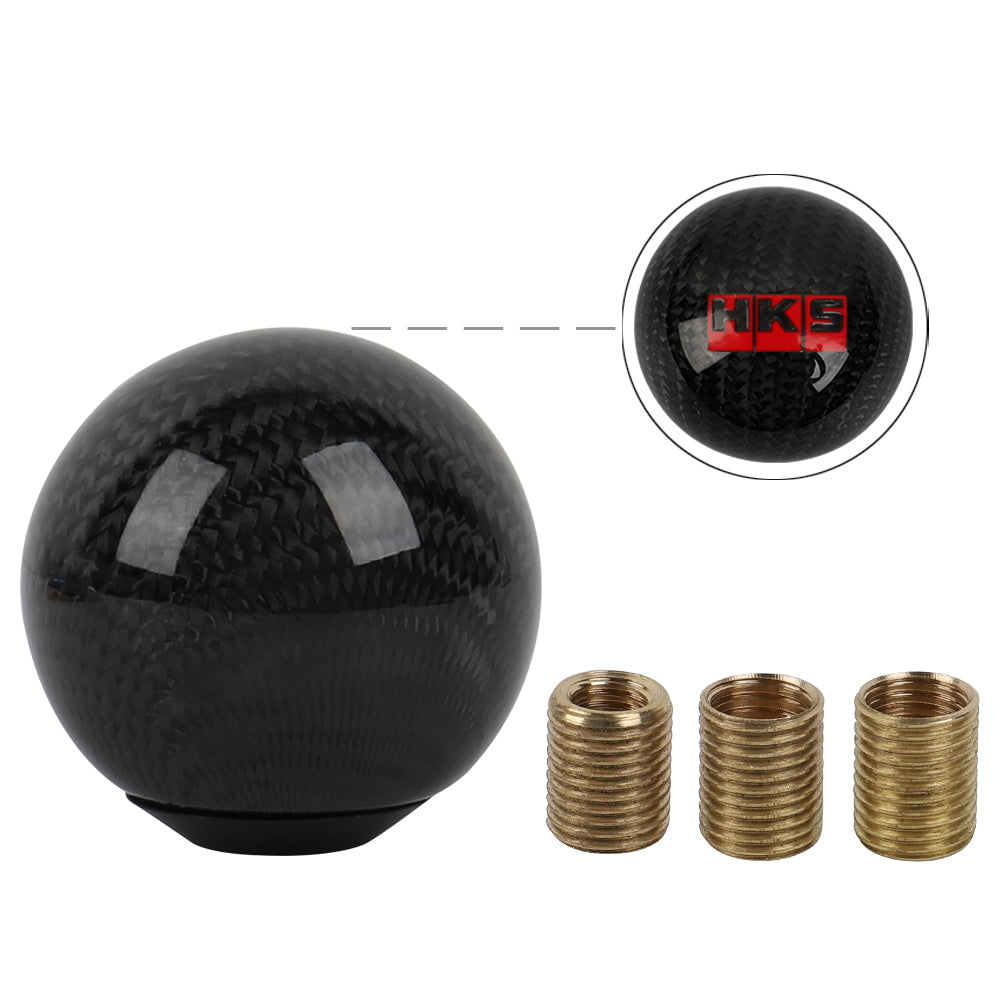 Brand New Universal HKS Car Gear Shift Knob Round Ball Shape Black Real Carbon Fiber M8 M10 M12