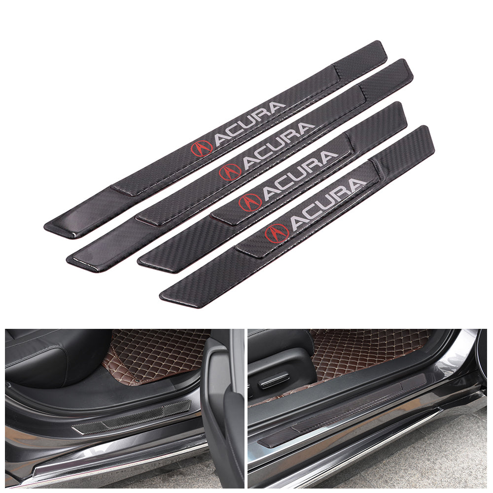 Brand New 4PCS Universal Acura Real Carbon Fiber Black Car Door Scuff Sill Cover Panel Step Protector