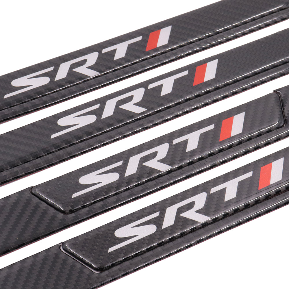 Brand New 4PCS Universal SRT Real Carbon Fiber Black Car Door Scuff Sill Cover Panel Step Protector