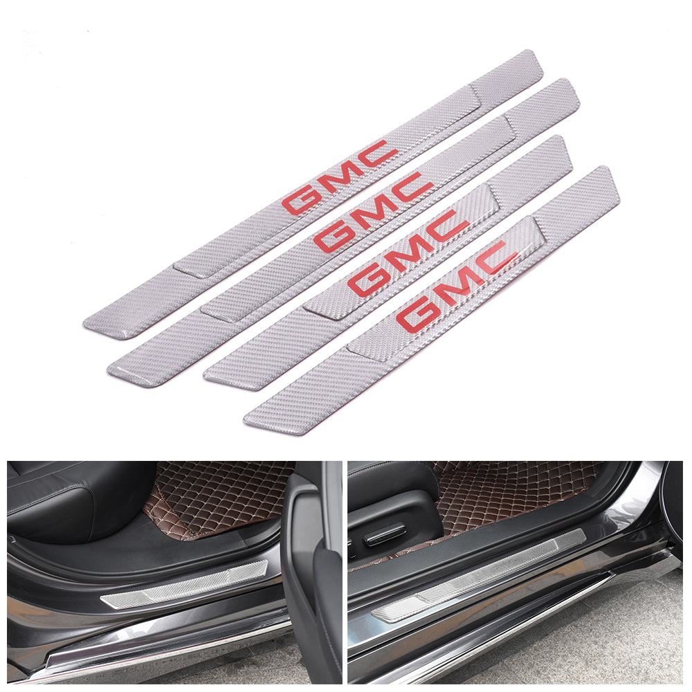 Brand New 4PCS Universal GMC Real Carbon Fiber Silver Car Door Scuff Sill Cover Panel Step Protector