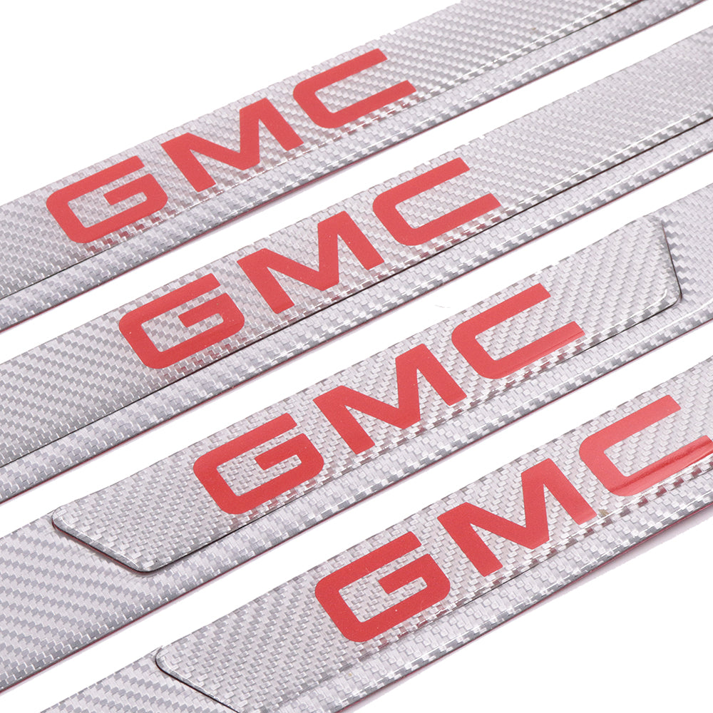 Brand New 4PCS Universal GMC Real Carbon Fiber Silver Car Door Scuff Sill Cover Panel Step Protector