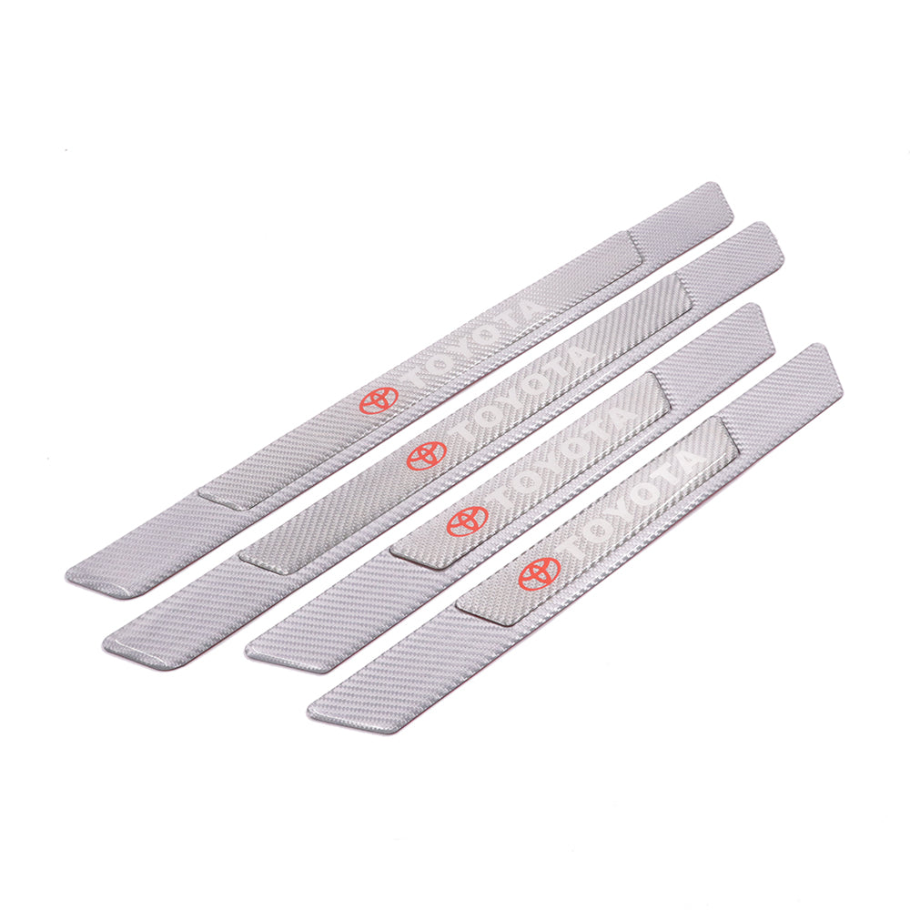 Brand New 4PCS Universal Toyota Real Carbon Fiber Silver Car Door Scuff Sill Cover Panel Step Protector