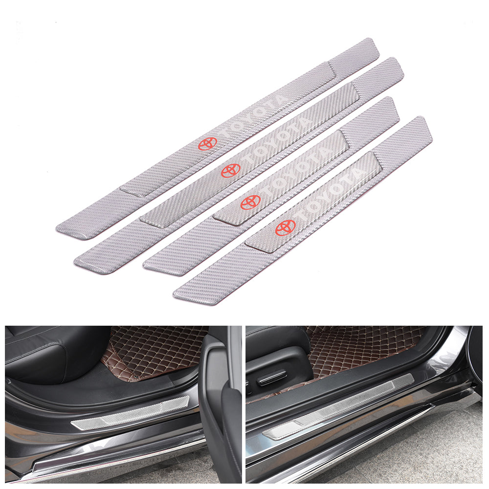 Brand New 4PCS Universal Toyota Real Carbon Fiber Silver Car Door Scuff Sill Cover Panel Step Protector