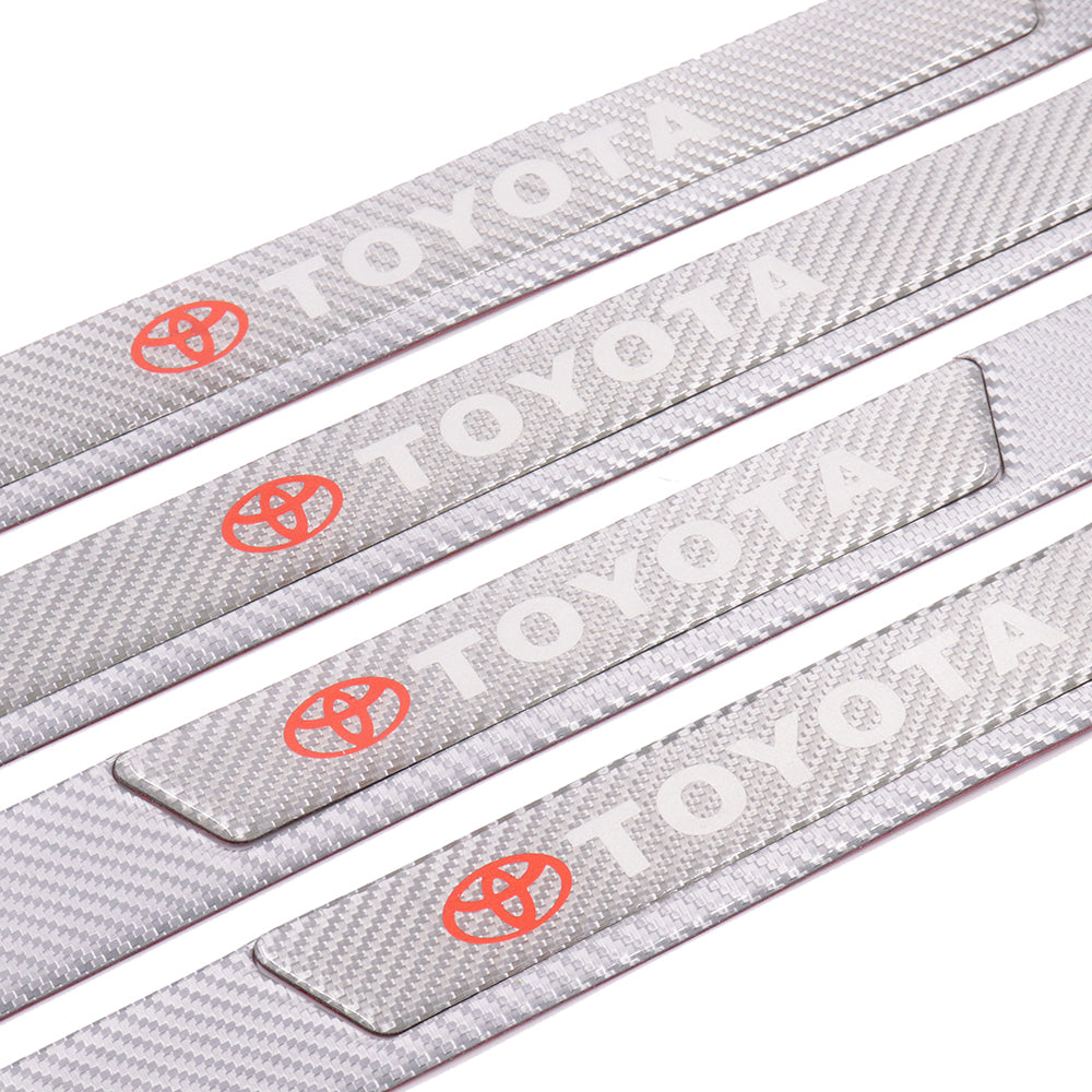 Brand New 4PCS Universal Toyota Real Carbon Fiber Silver Car Door Scuff Sill Cover Panel Step Protector