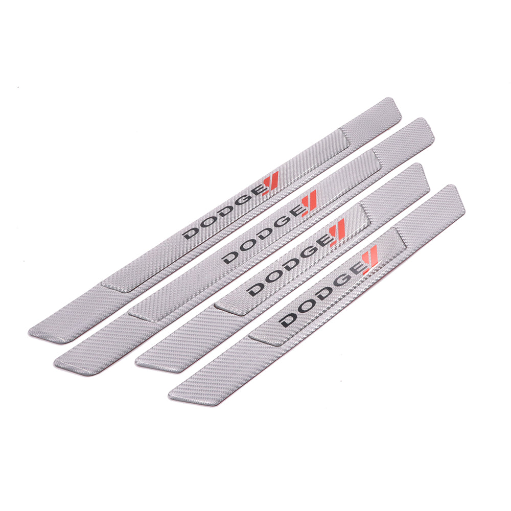 Brand New 4PCS Universal Dodge Real Carbon Fiber Silver Car Door Scuff Sill Cover Panel Step Protector