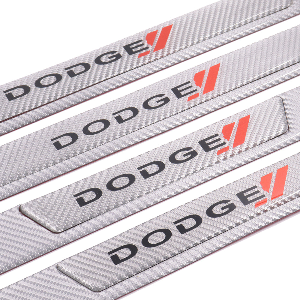 Brand New 4PCS Universal Dodge Real Carbon Fiber Silver Car Door Scuff Sill Cover Panel Step Protector