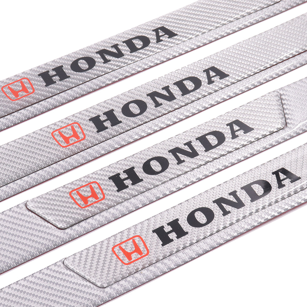 Brand New 4PCS Universal Honda Real Carbon Fiber Silver Car Door Scuff Sill Cover Panel Step Protector