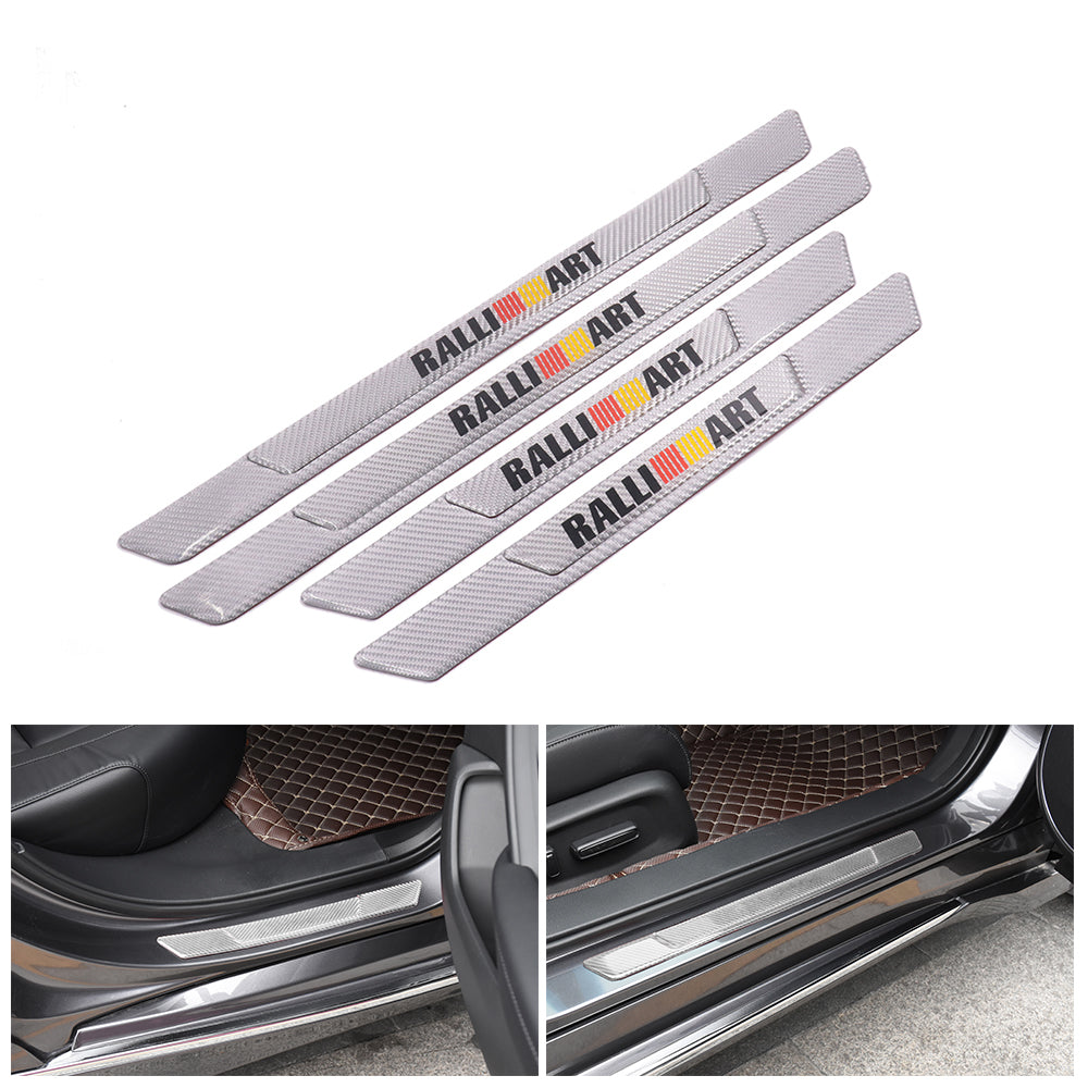 Brand New 4PCS Universal Ralliart Real Carbon Fiber Silver Car Door Scuff Sill Cover Panel Step Protector