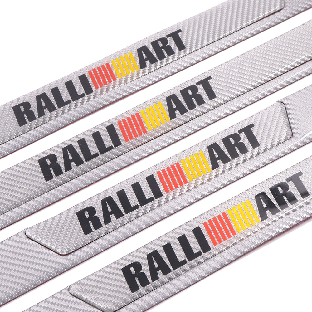 Brand New 4PCS Universal Ralliart Real Carbon Fiber Silver Car Door Scuff Sill Cover Panel Step Protector