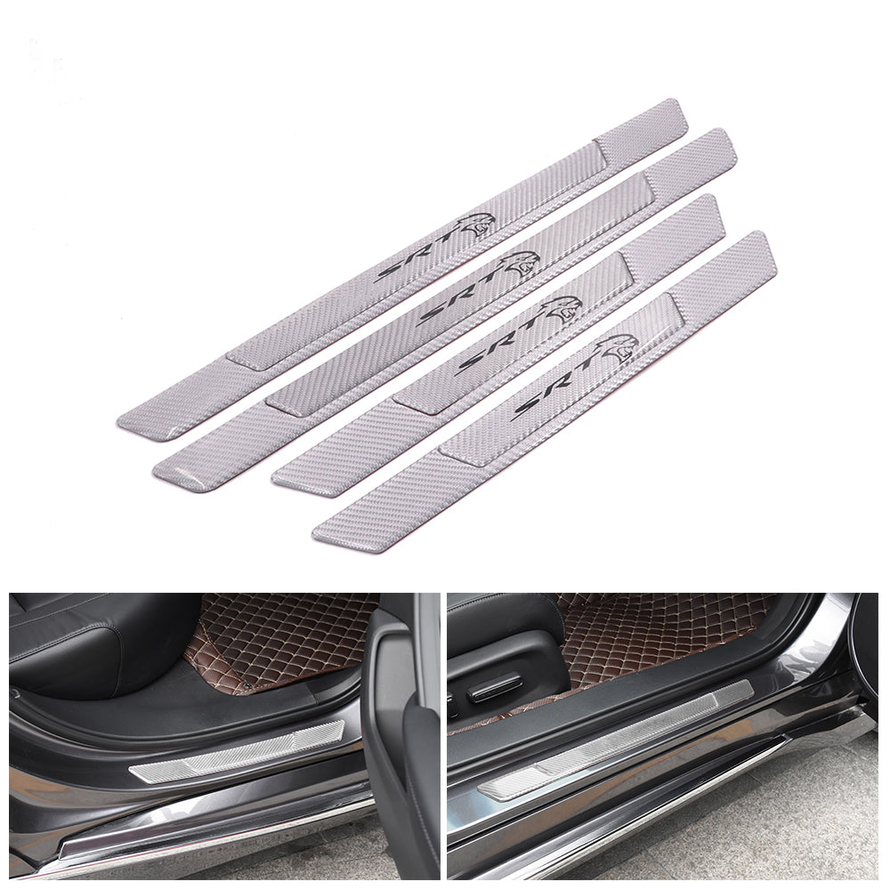 Brand New 4PCS Universal SRT Real Carbon Fiber Silver Car Door Scuff Sill Cover Panel Step Protector