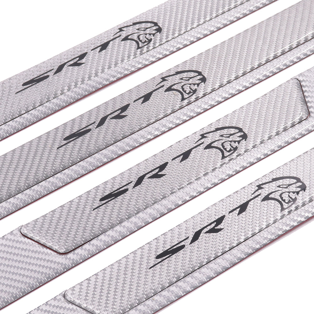 Brand New 4PCS Universal SRT Real Carbon Fiber Silver Car Door Scuff Sill Cover Panel Step Protector