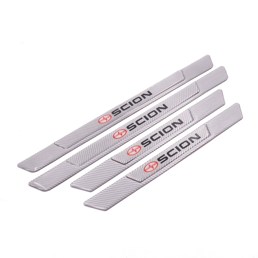 Brand New 4PCS Universal Scion Real Carbon Fiber Silver Car Door Scuff Sill Cover Panel Step Protector