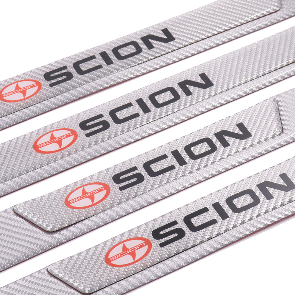 Brand New 4PCS Universal Scion Real Carbon Fiber Silver Car Door Scuff Sill Cover Panel Step Protector