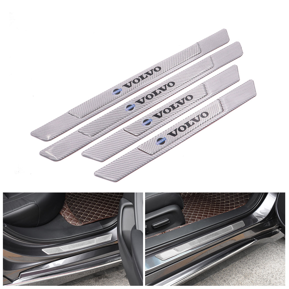 Brand New 4PCS Universal Volvo Real Carbon Fiber Silver Car Door Scuff Sill Cover Panel Step Protector