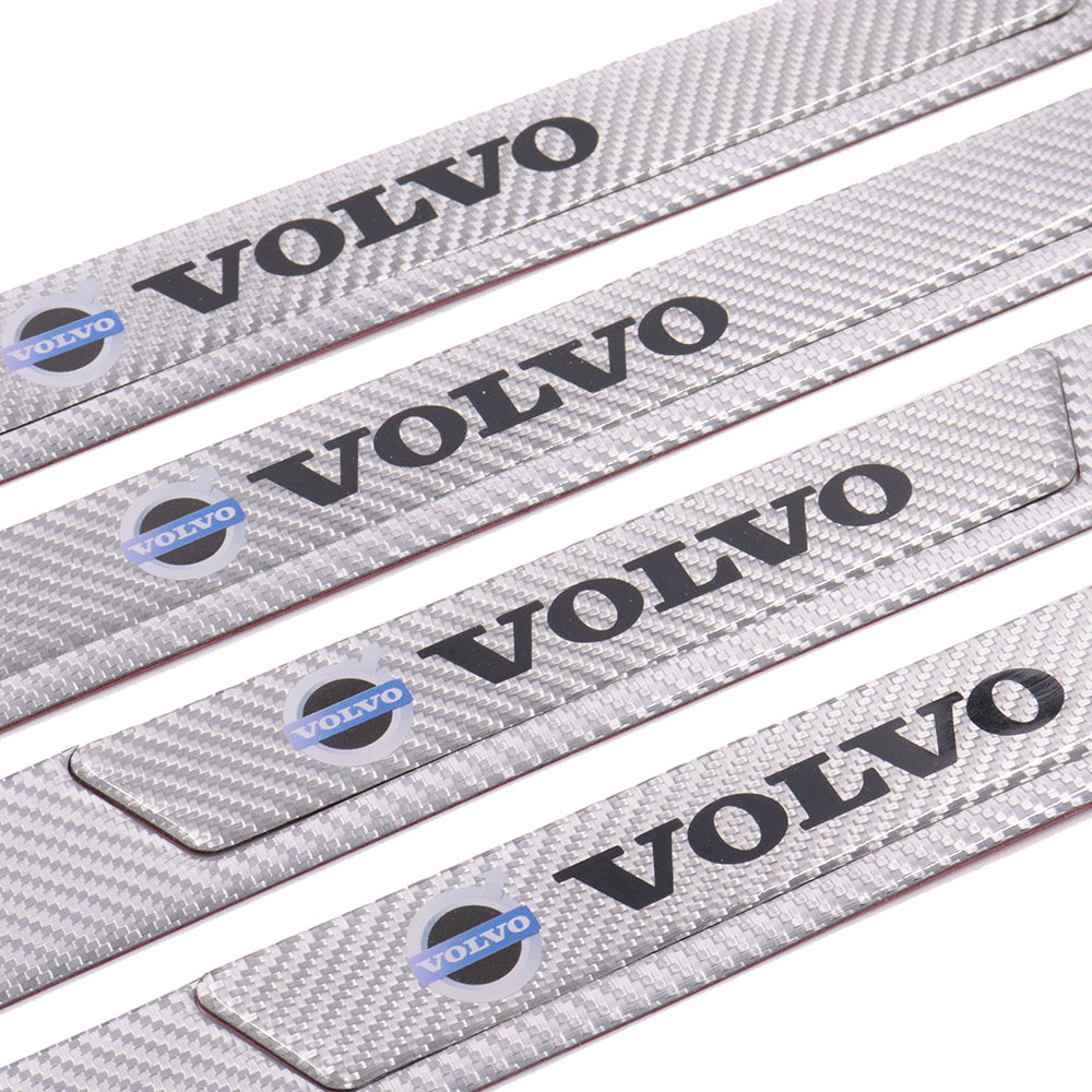 Brand New 4PCS Universal Volvo Real Carbon Fiber Silver Car Door Scuff Sill Cover Panel Step Protector