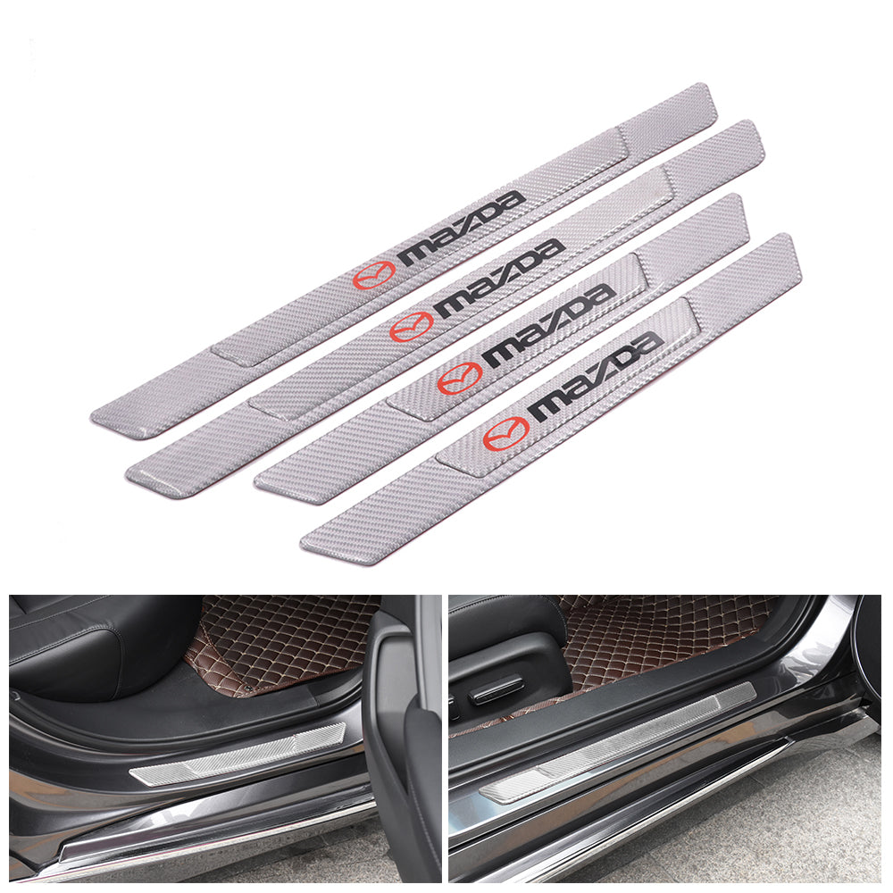 Brand New 4PCS Universal Mazda Real Carbon Fiber Silver Car Door Scuff Sill Cover Panel Step Protector